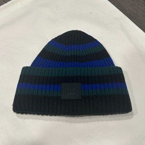 Acne Studios Blue & Green Striped Logo Beanie